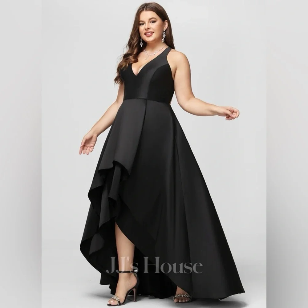 JJ’s House: A-line V-neck Asymmetrical Satin Evening Dress (USED ONCE) - Picture 2 of 10